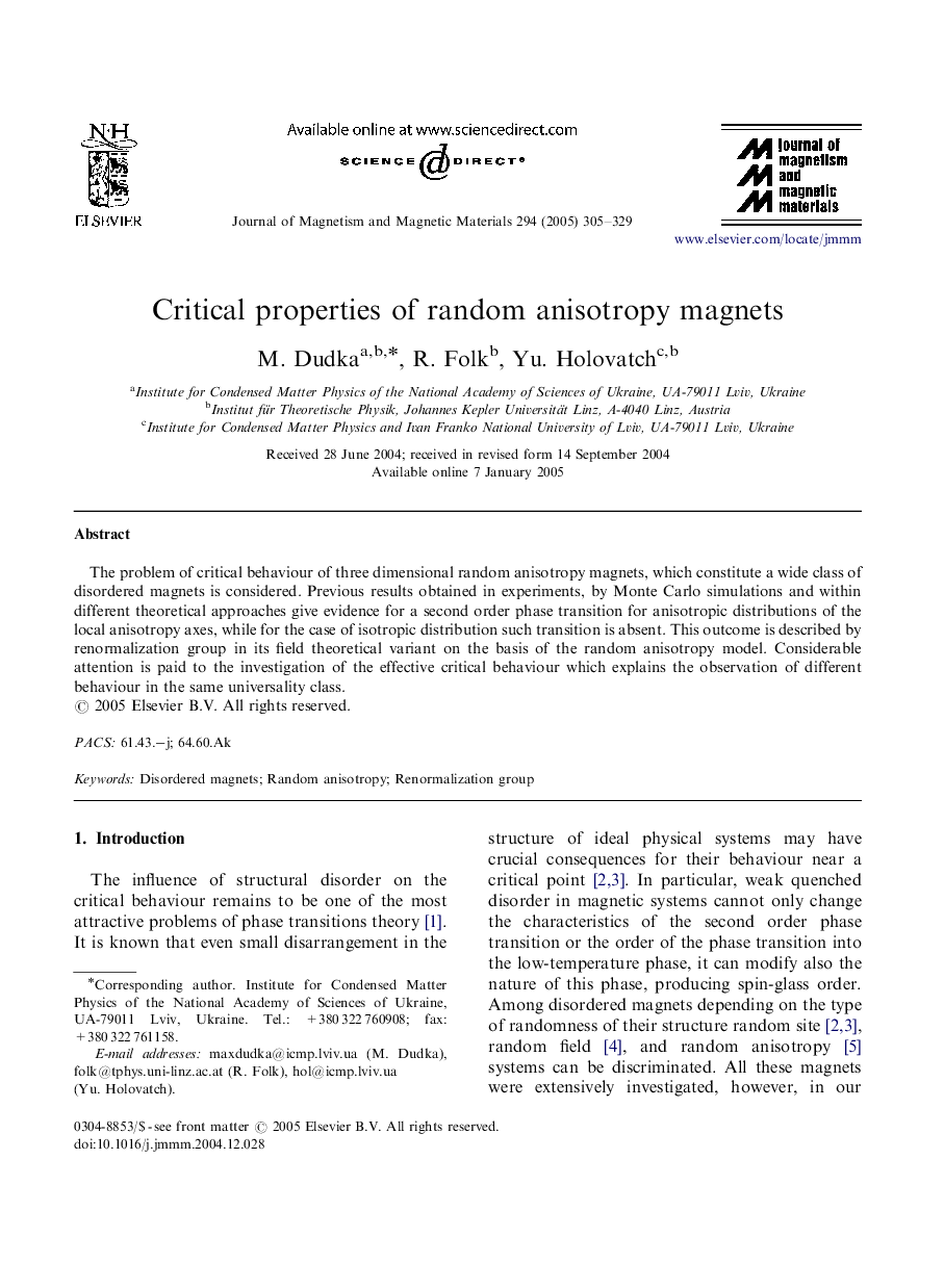 Critical properties of random anisotropy magnets