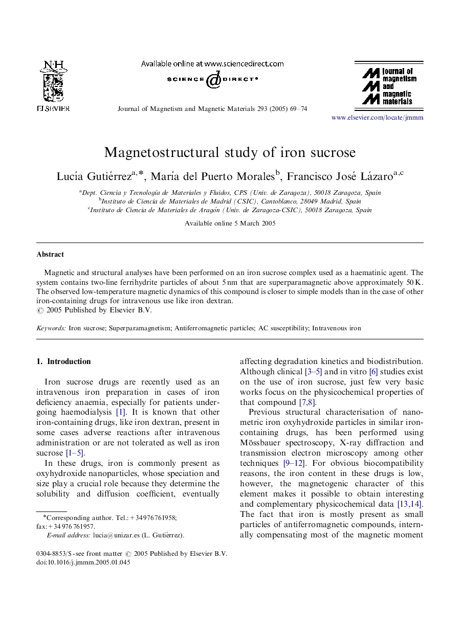 Magnetostructural study of iron sucrose