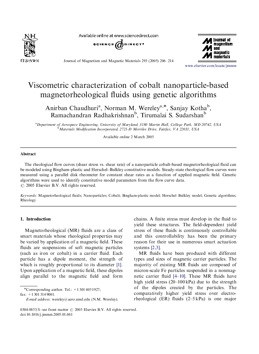 Viscometric characterization of cobalt nanoparticle-based magnetorheological fluids using genetic algorithms