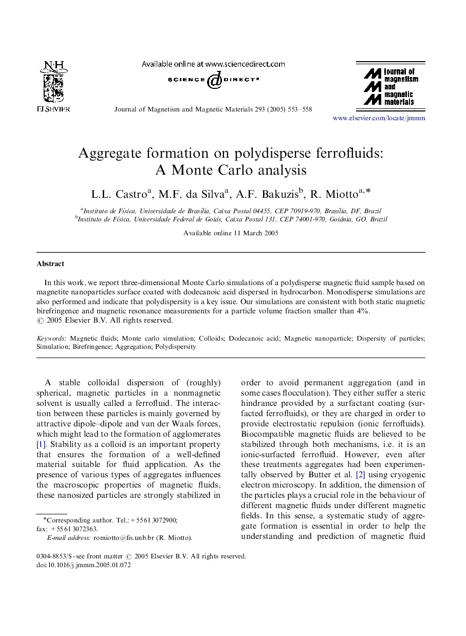 Aggregate formation on polydisperse ferrofluids: A Monte Carlo analysis