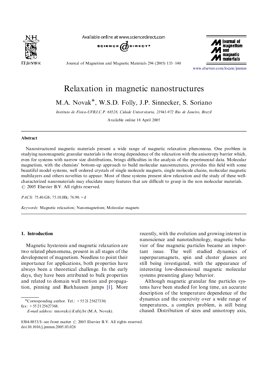 Relaxation in magnetic nanostructures