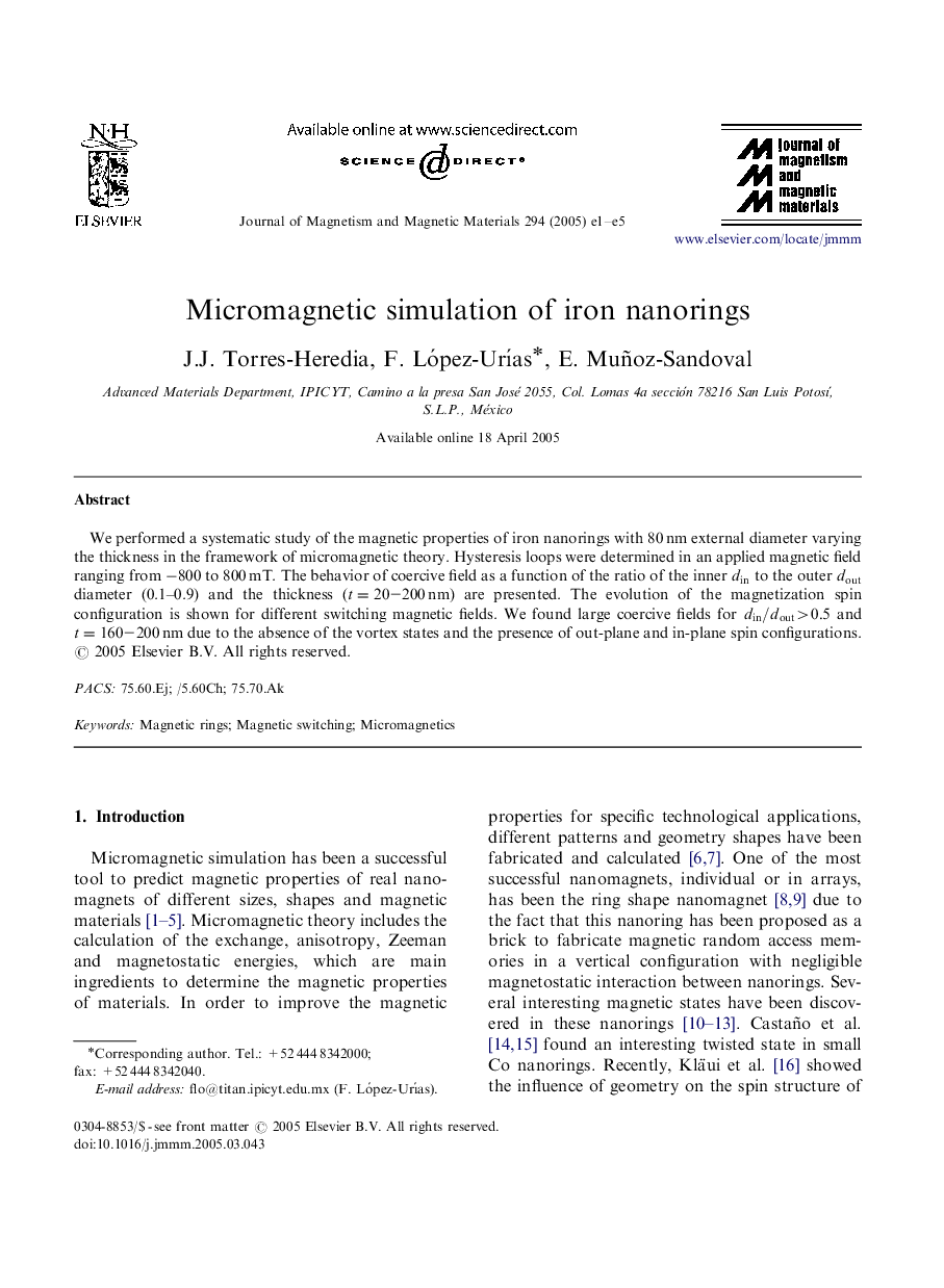 Micromagnetic simulation of iron nanorings