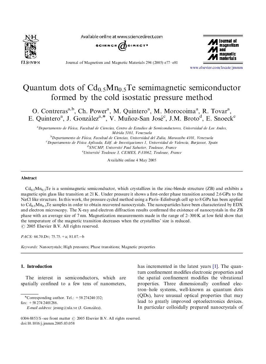 Quantum dots of Cd0.5Mn0.5Te semimagnetic semiconductor formed by the cold isostatic pressure method