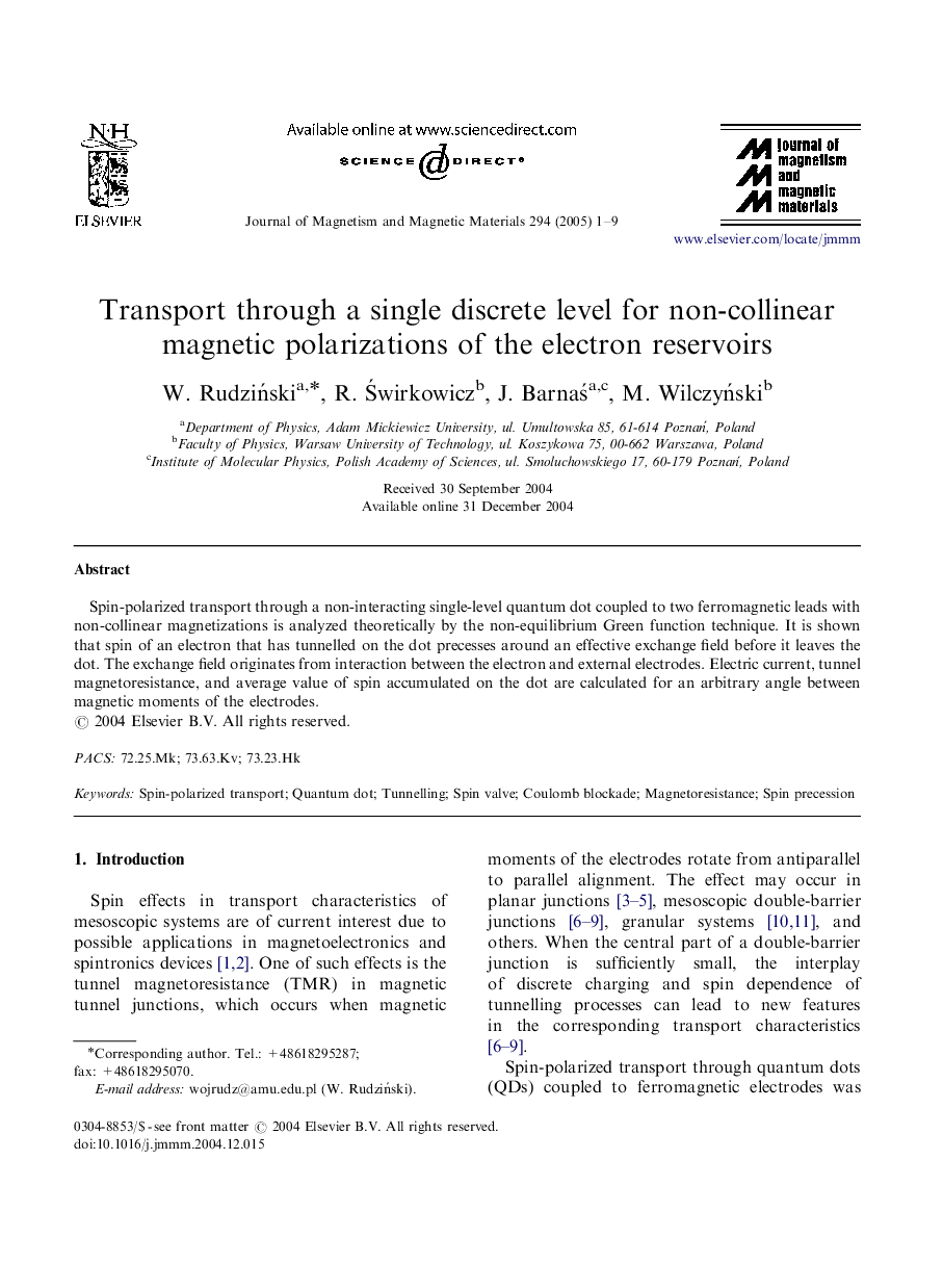 Transport through a single discrete level for non-collinear magnetic polarizations of the electron reservoirs