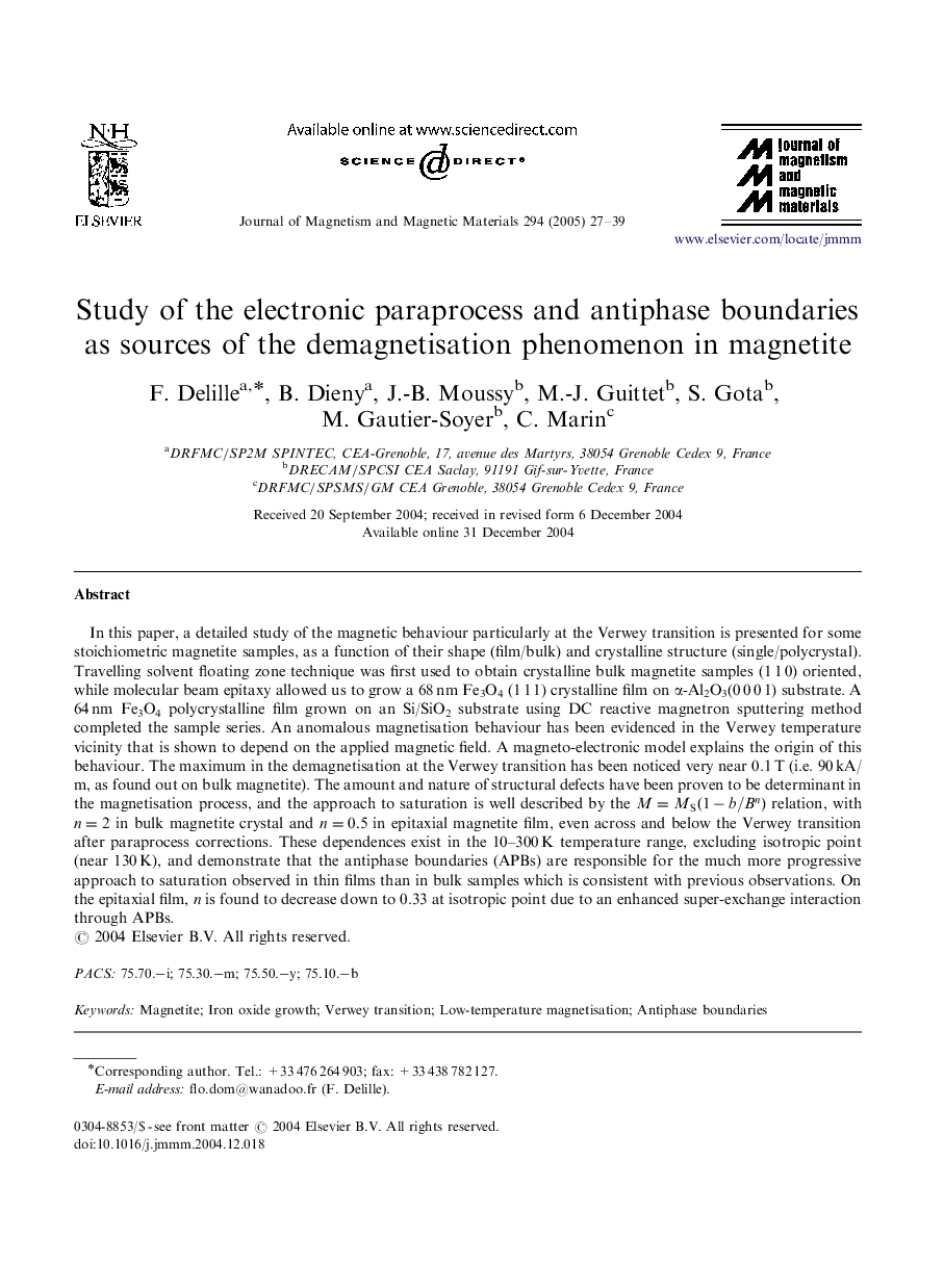 Study of the electronic paraprocess and antiphase boundaries as sources of the demagnetisation phenomenon in magnetite