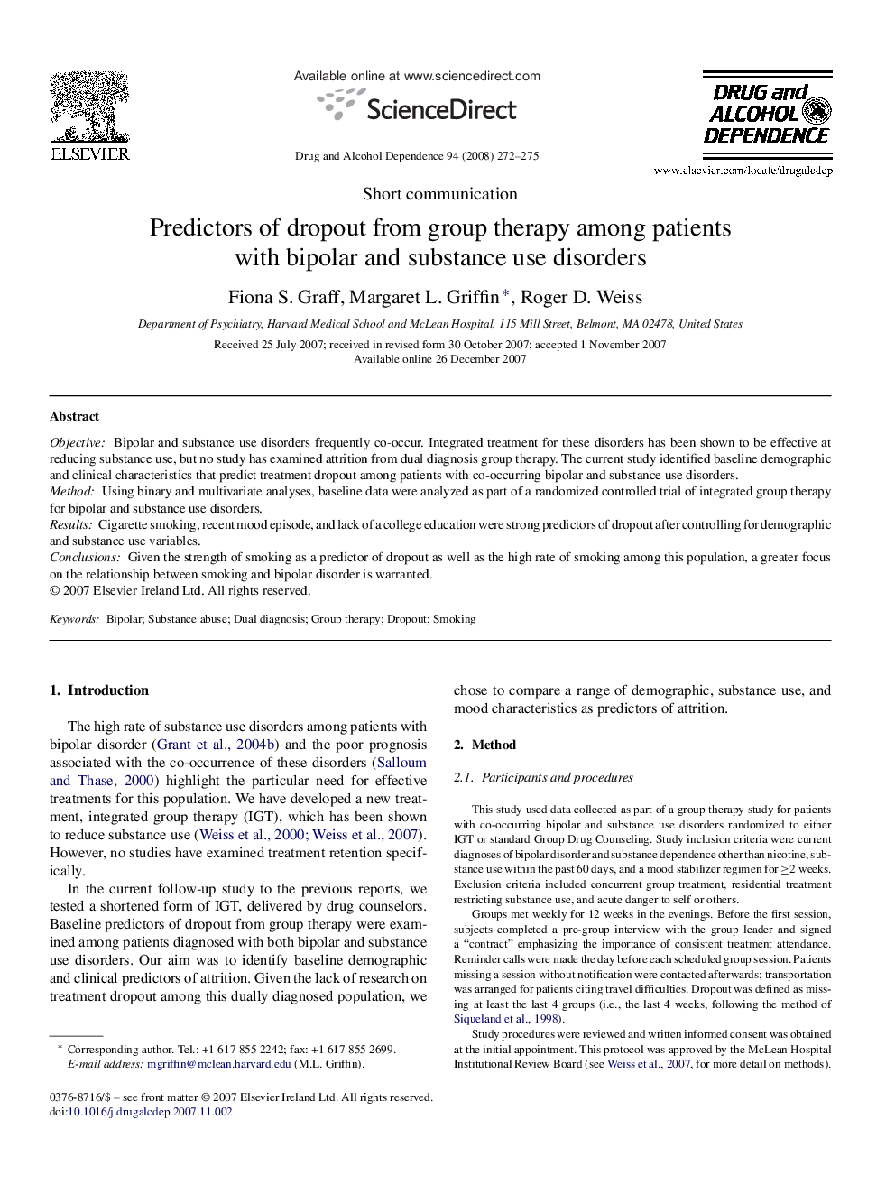 Predictors of dropout from group therapy among patients with bipolar and substance use disorders