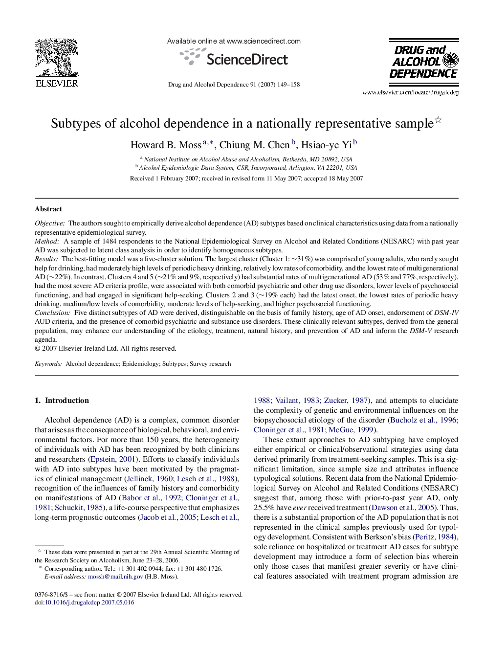 Subtypes of alcohol dependence in a nationally representative sample 