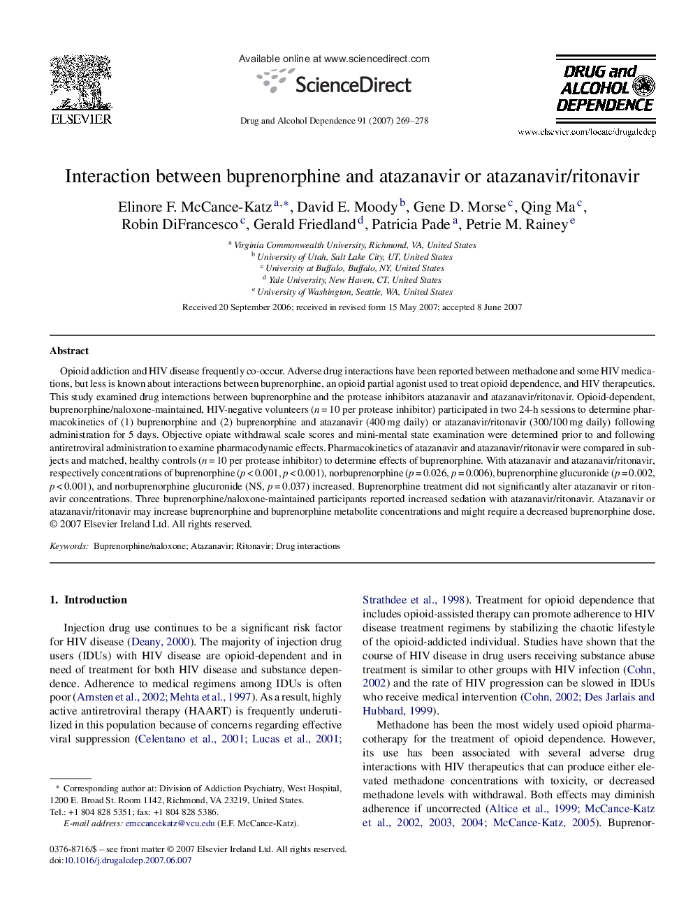 Interaction between buprenorphine and atazanavir or atazanavir/ritonavir