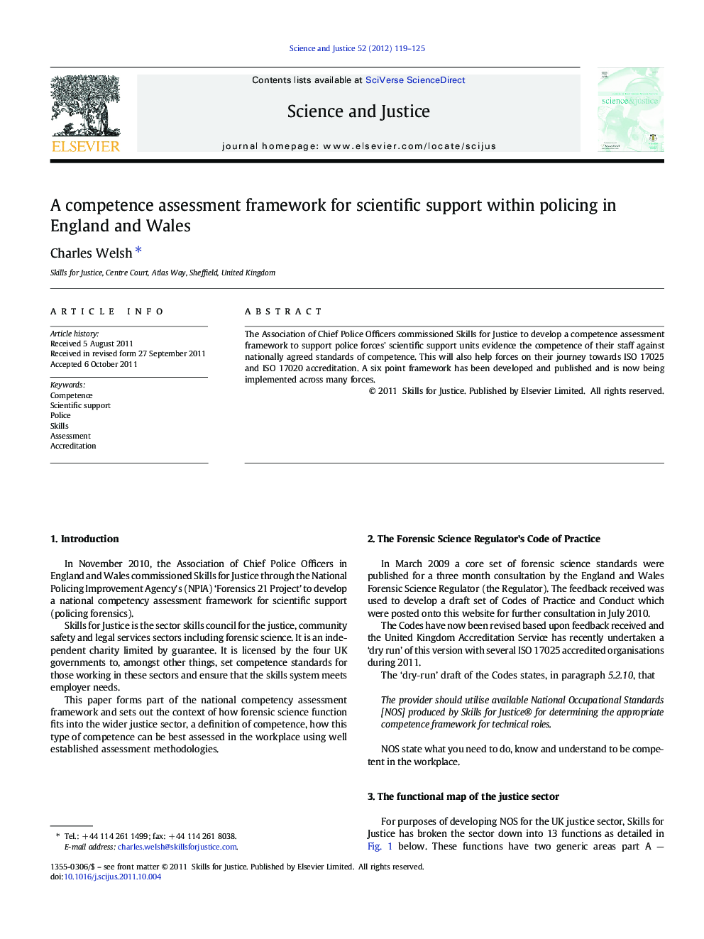 A competence assessment framework for scientific support within policing in England and Wales
