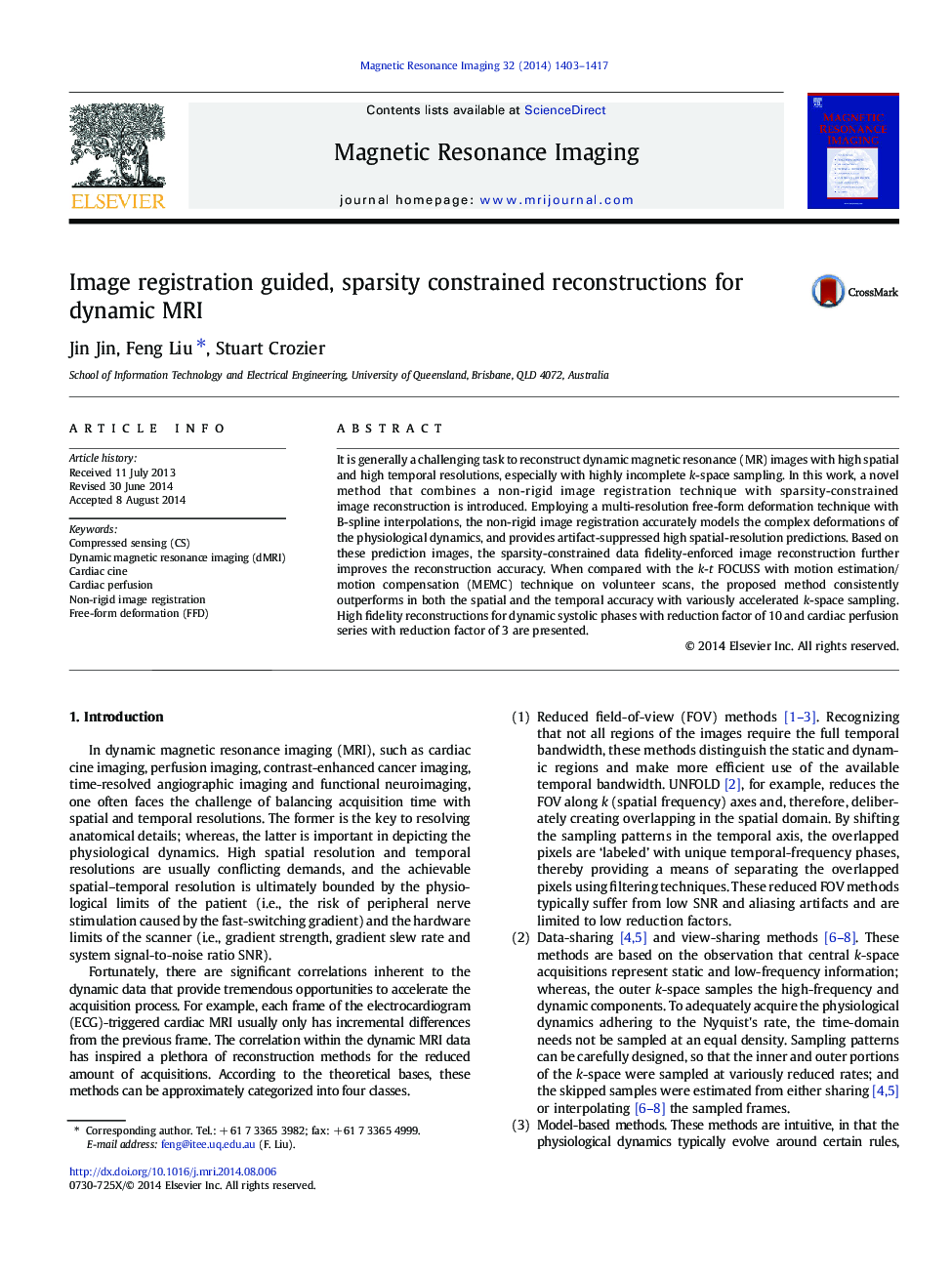 Image registration guided, sparsity constrained reconstructions for dynamic MRI