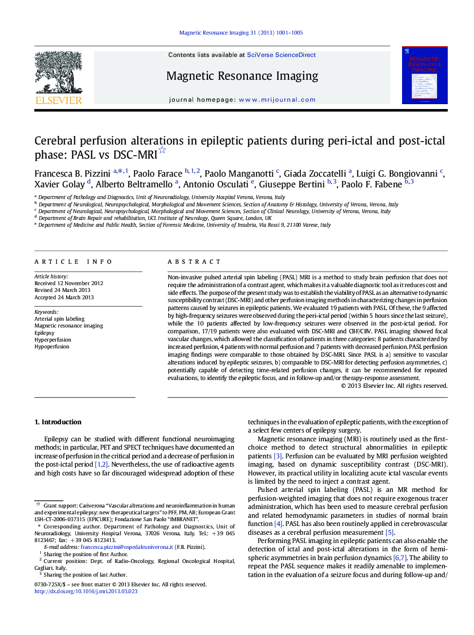 Cerebral perfusion alterations in epileptic patients during peri-ictal and post-ictal phase: PASL vs DSC-MRI