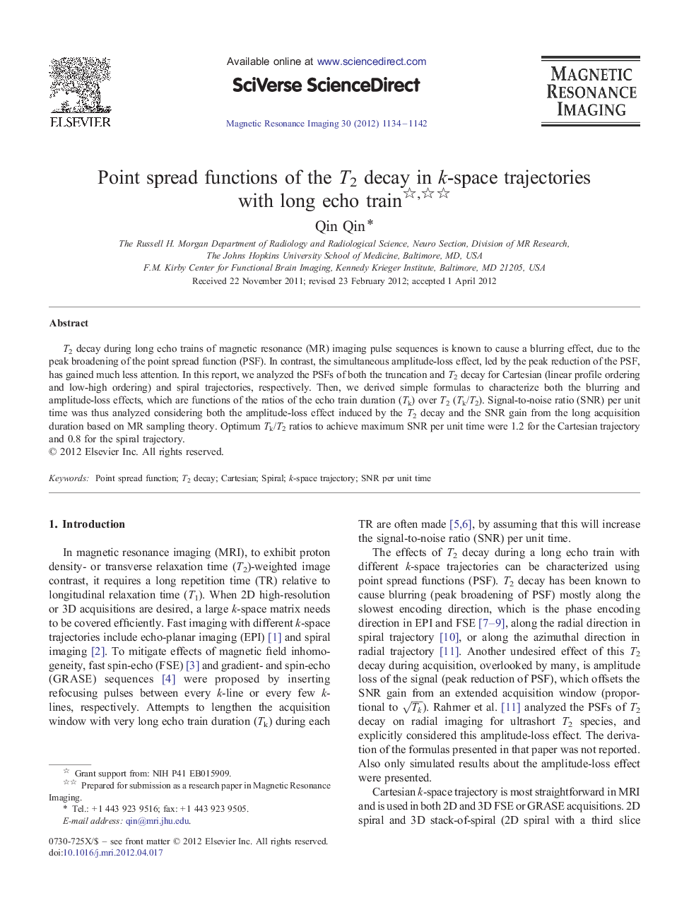 Point spread functions of the T2 decay in k-space trajectories with long echo train