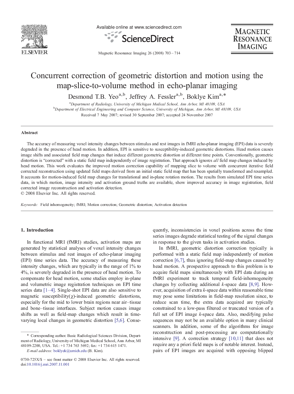 Concurrent correction of geometric distortion and motion using the map-slice-to-volume method in echo-planar imaging