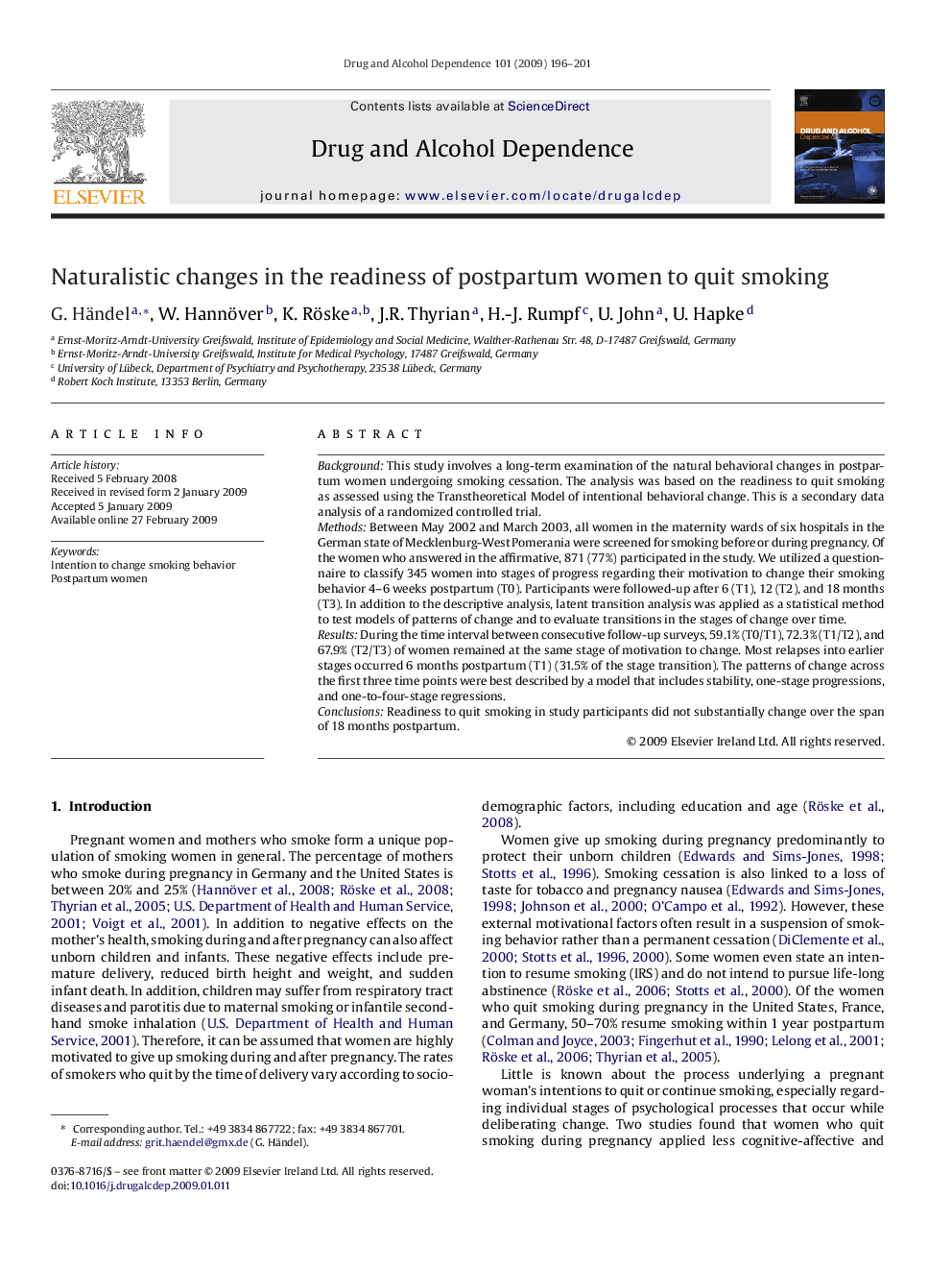 عکس صفحه اول مقاله: Naturalistic changes in the readiness of postpartum women to quit smoking Naturalistic changes in the readiness of postpartum women to quit smoking