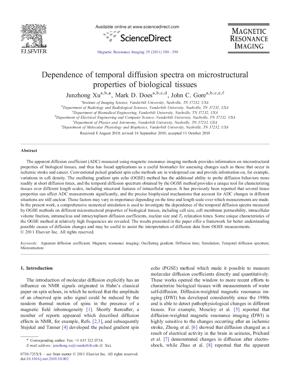 عکس صفحه اول مقاله: Dependence of temporal diffusion spectra on microstructural properties of biological tissues Dependence of temporal diffusion spectra on microstructural properties of biological tissues