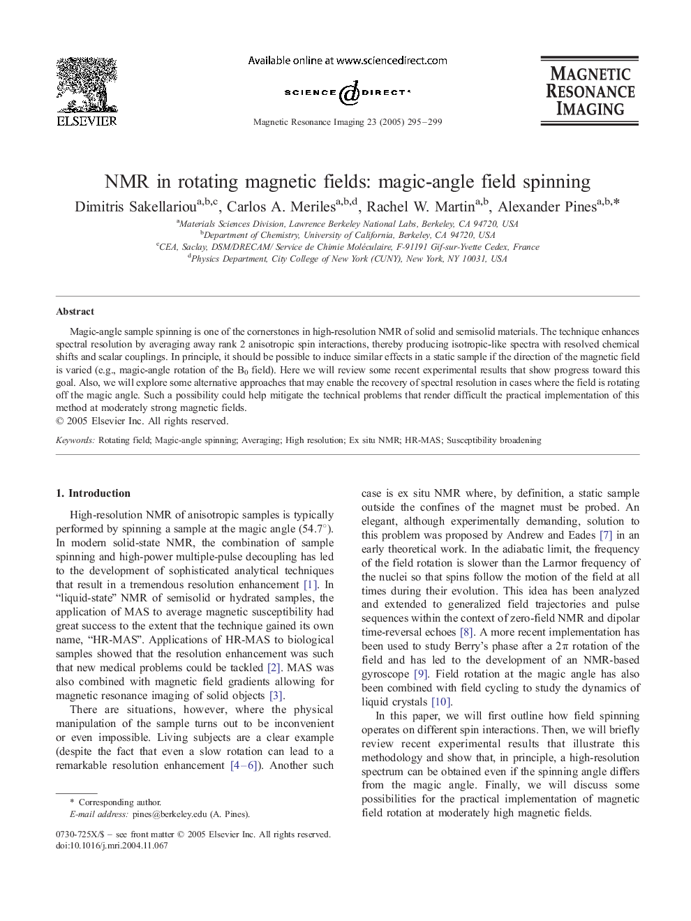 NMR in rotating magnetic fields: magic-angle field spinning