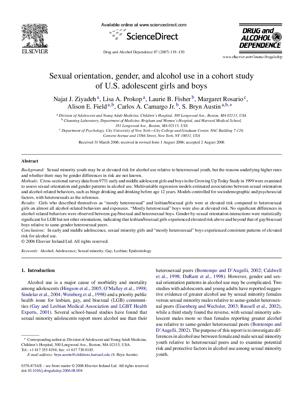 Sexual orientation, gender, and alcohol use in a cohort study of U.S. adolescent girls and boys