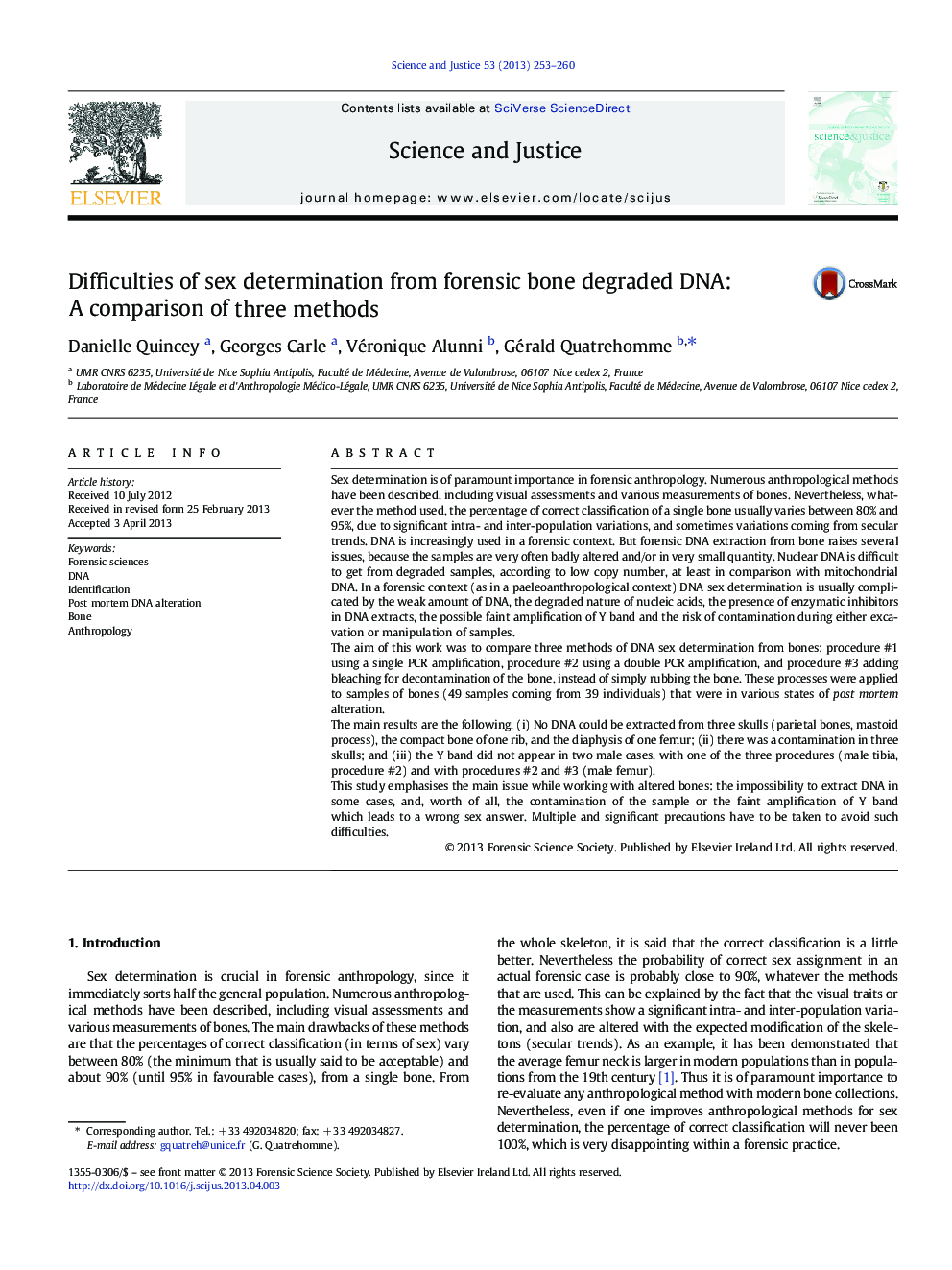 Difficulties of sex determination from forensic bone degraded DNA: A comparison of three methods