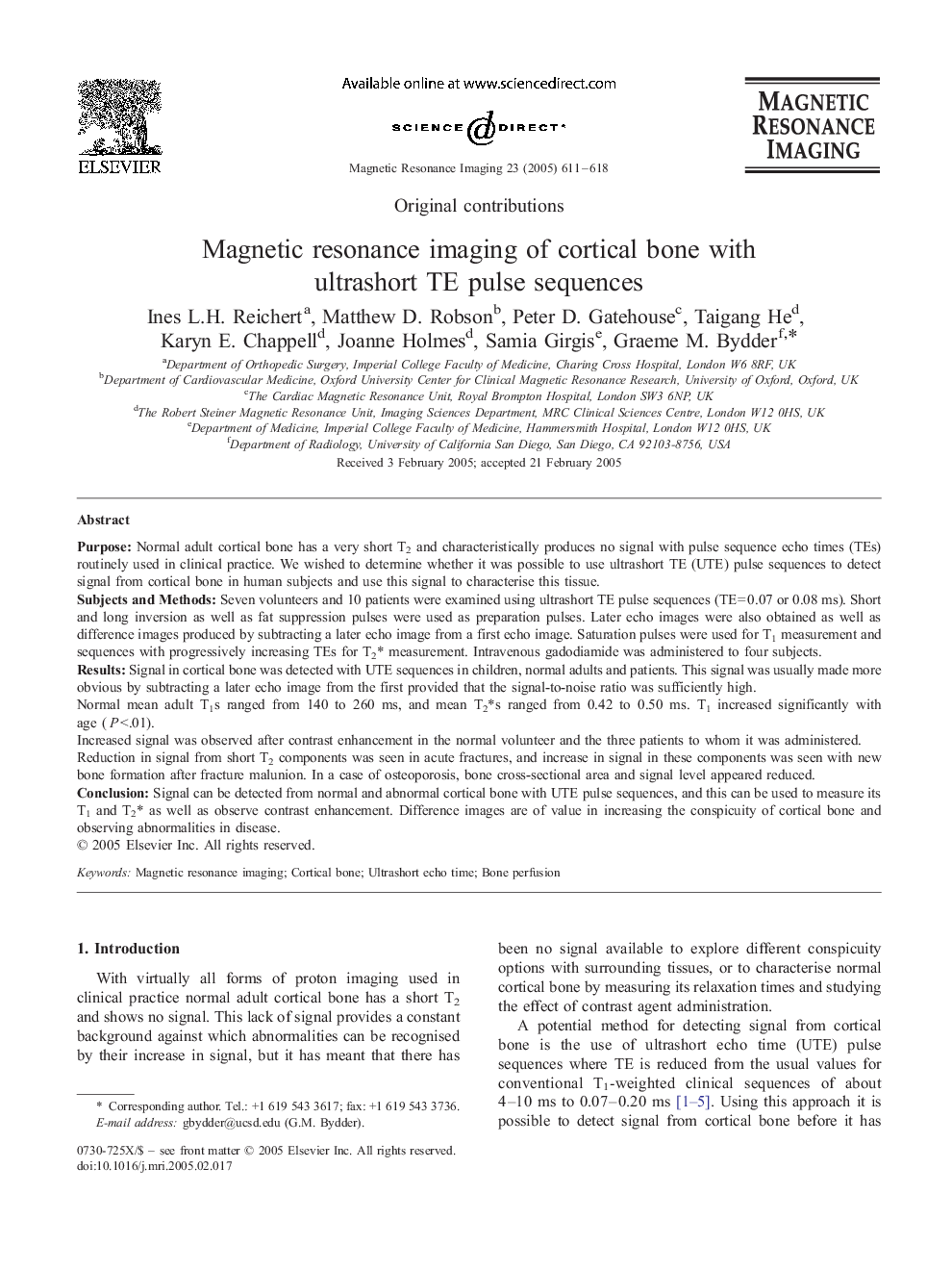 Magnetic resonance imaging of cortical bone with ultrashort TE pulse sequences