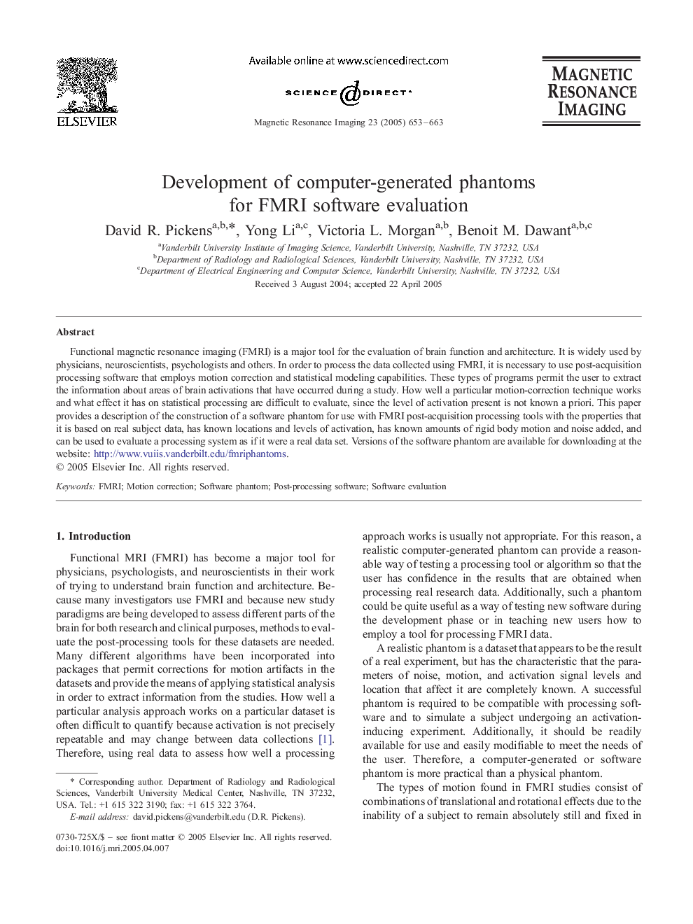 Development of computer-generated phantoms for FMRI software evaluation