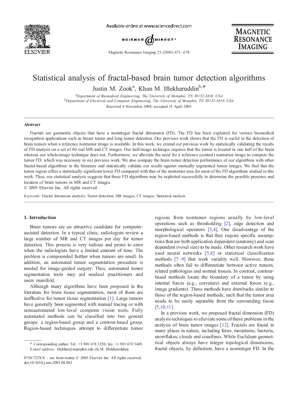 Statistical analysis of fractal-based brain tumor detection algorithms