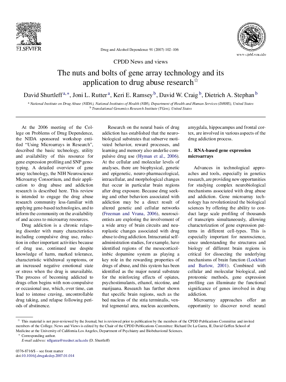 The Nuts and Bolts of Gene Array Technology and its Application to Drug Abuse Research