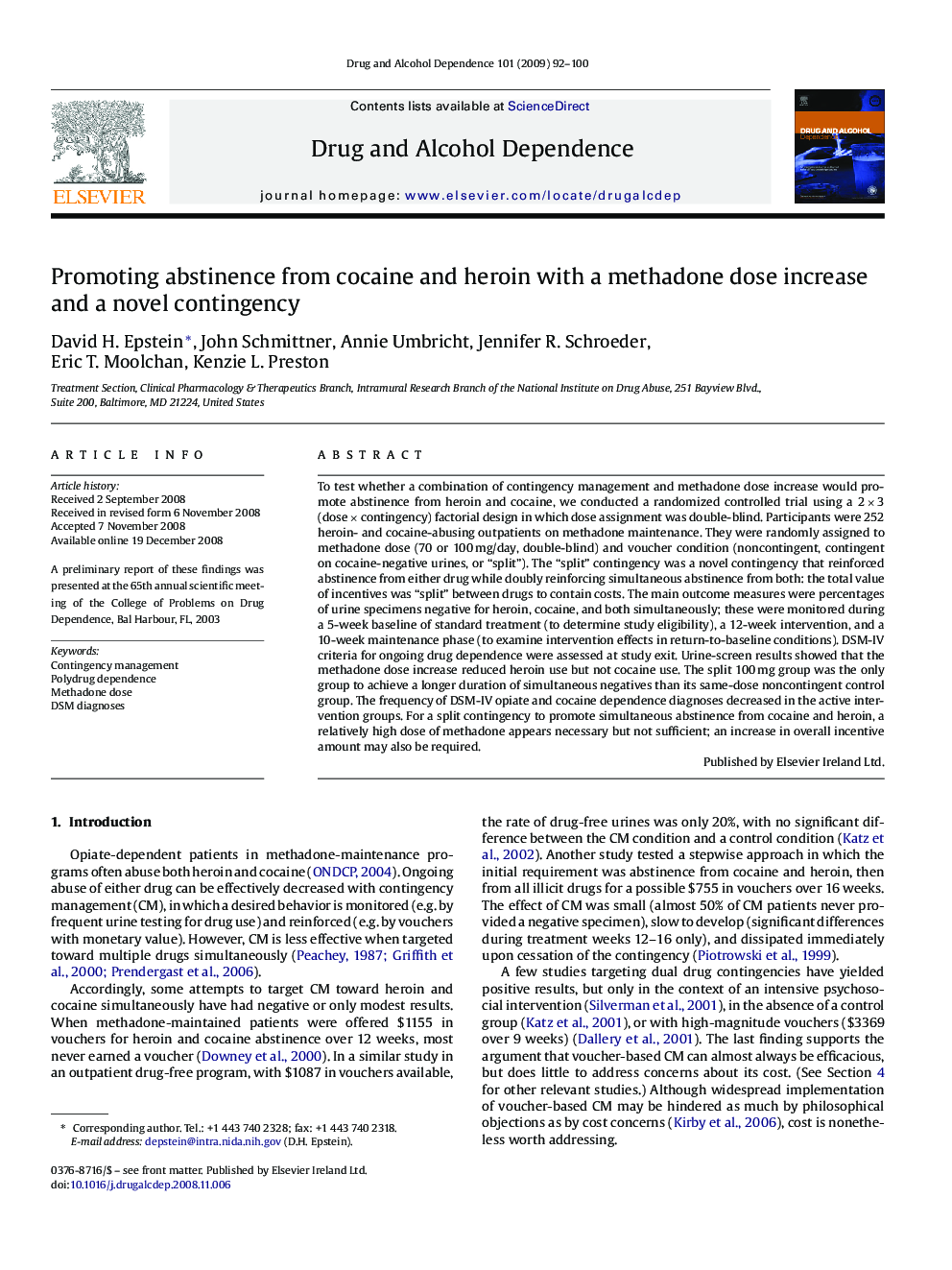 Promoting abstinence from cocaine and heroin with a methadone dose increase and a novel contingency