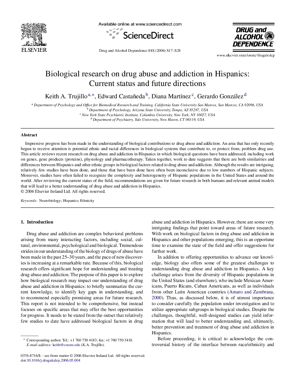 Biological research on drug abuse and addiction in Hispanics: Current status and future directions