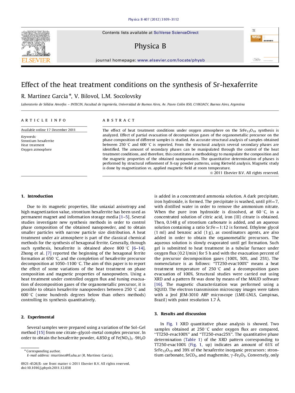 Effect of the heat treatment conditions on the synthesis of Sr-hexaferrite