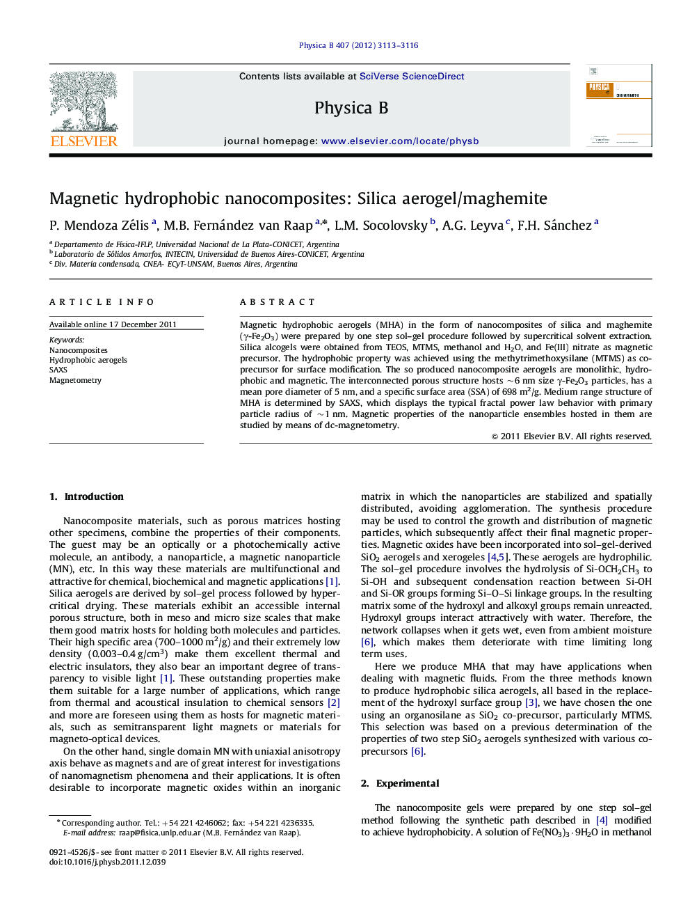 Magnetic hydrophobic nanocomposites: Silica aerogel/maghemite