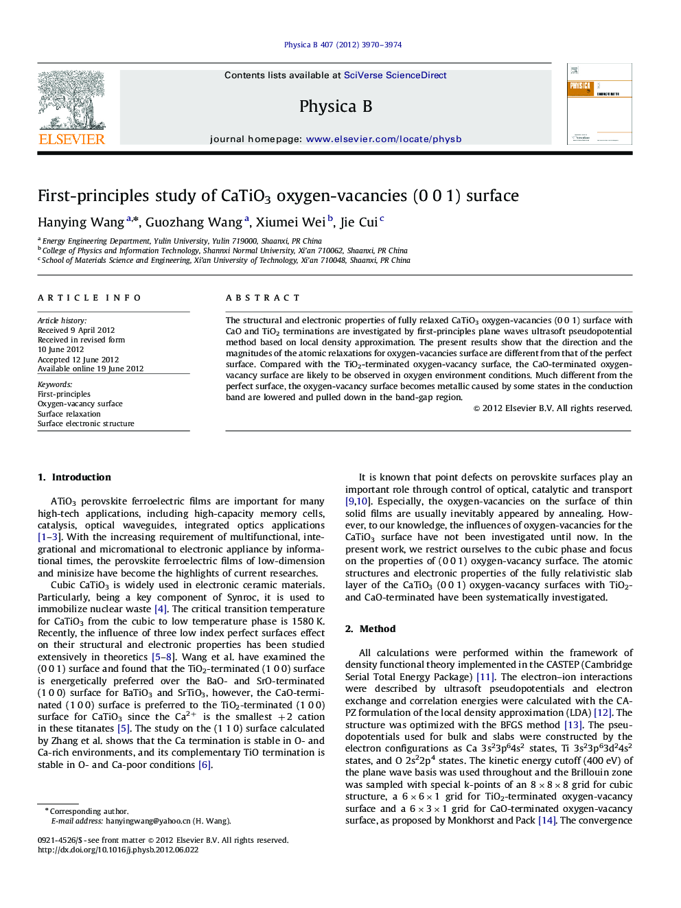 First-principles study of CaTiO3 oxygen-vacancies (0Â 0Â 1) surface