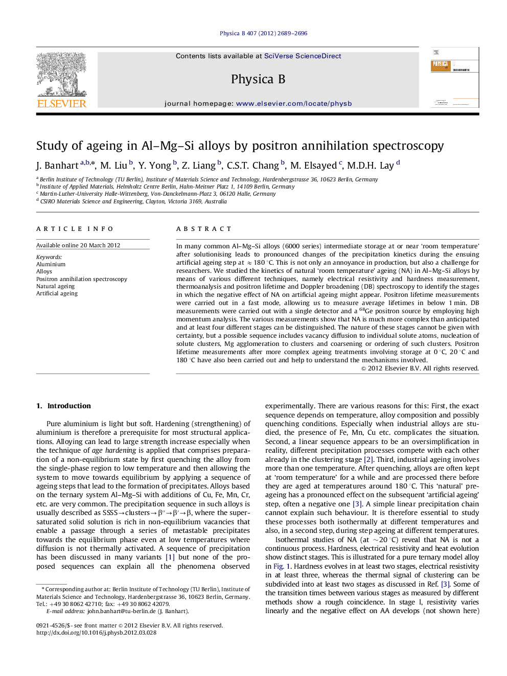 Study of ageing in Al-Mg-Si alloys by positron annihilation spectroscopy