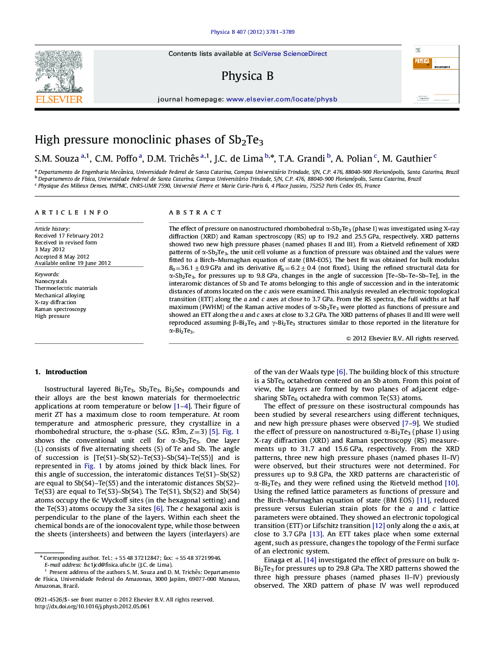 High pressure monoclinic phases of Sb2Te3