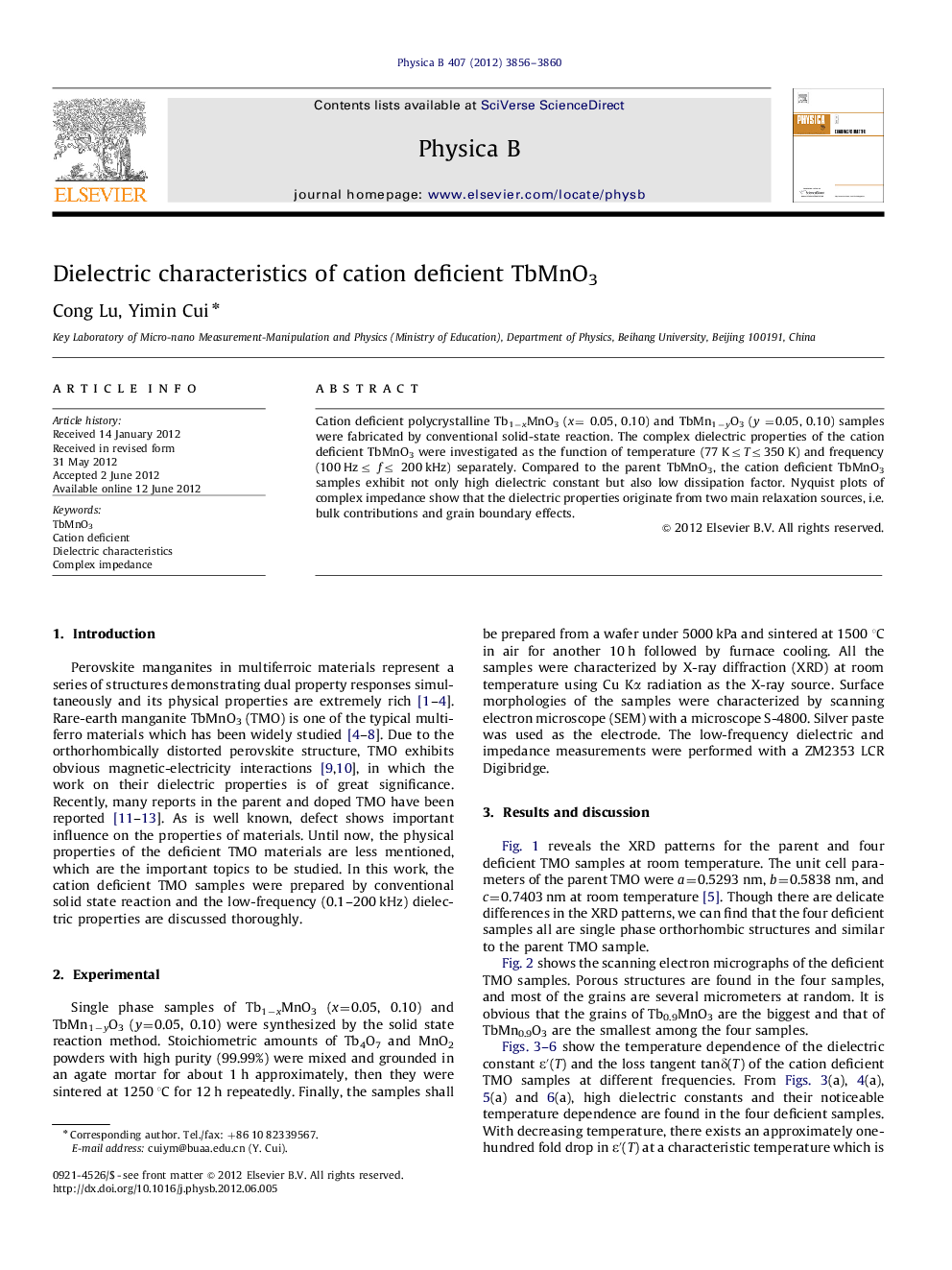 Dielectric characteristics of cation deficient TbMnO3