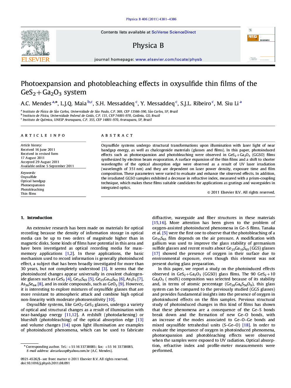 Photoexpansion and photobleaching effects in oxysulfide thin films of the GeS2+Ga2O3 system