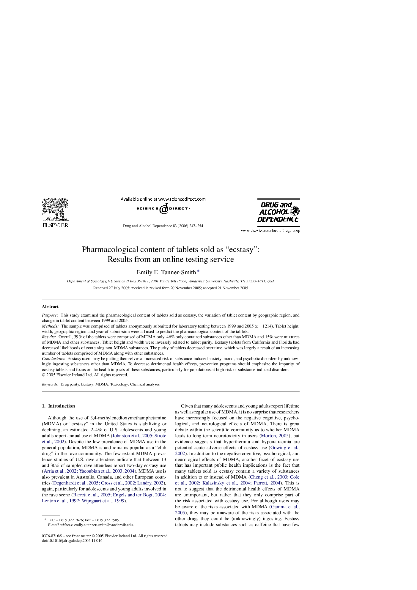 عکس صفحه اول مقاله: Pharmacological content of tablets sold as “ecstasy”: Results from an online testing service Pharmacological content of tablets sold as “ecstasy”: Results from an online testing service