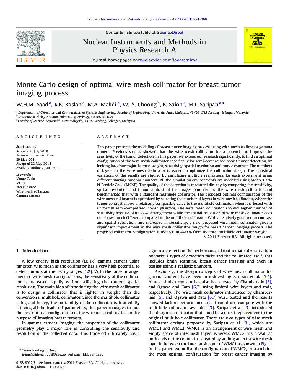 Monte Carlo design of optimal wire mesh collimator for breast tumor imaging process