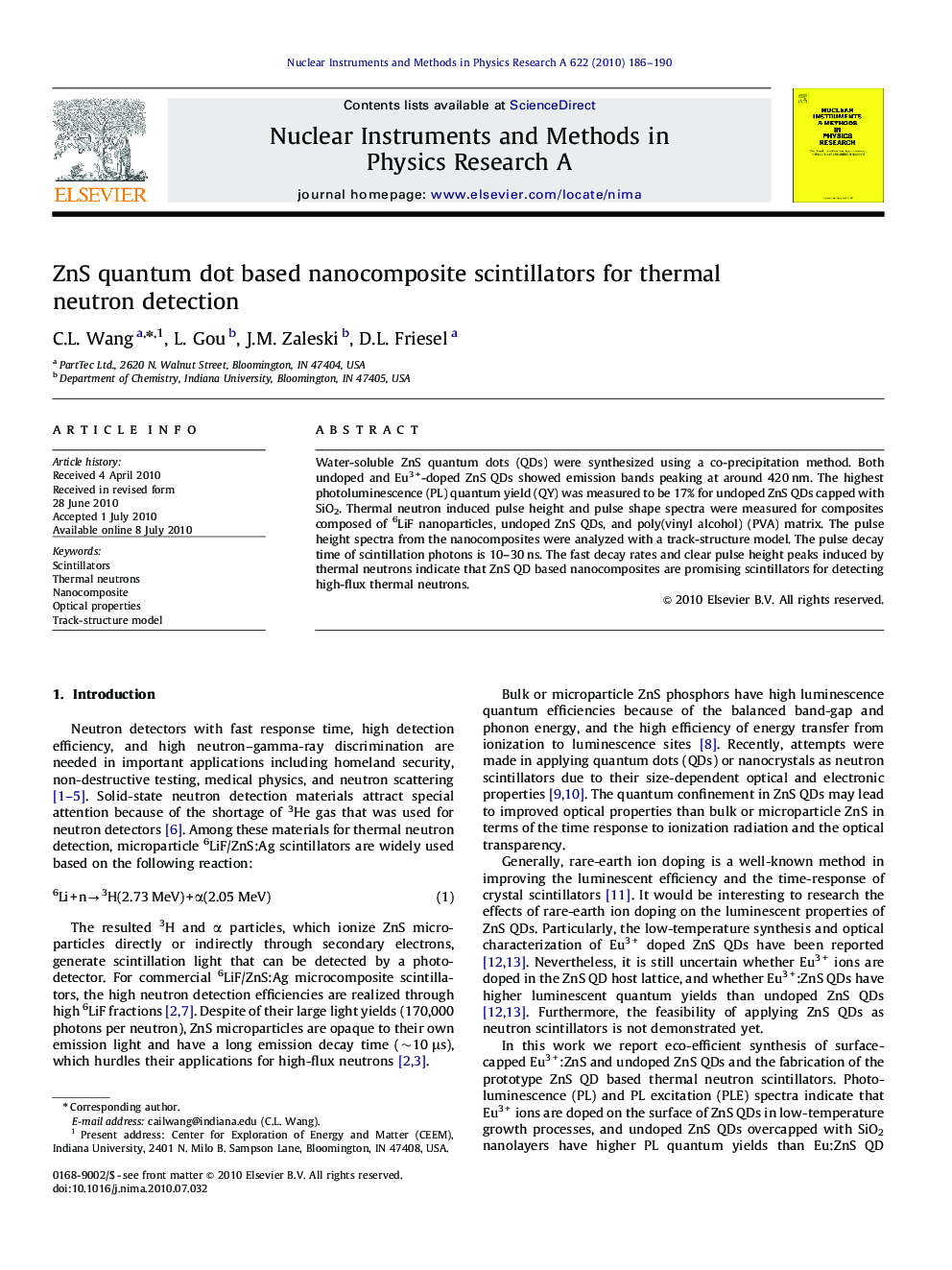 ZnS quantum dot based nanocomposite scintillators for thermal neutron detection