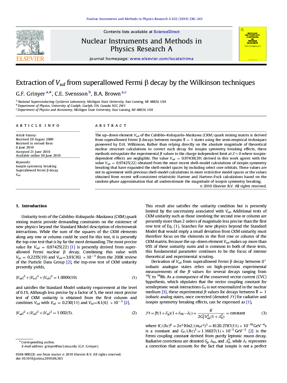 Extraction of Vud from superallowed Fermi Î² decay by the Wilkinson techniques