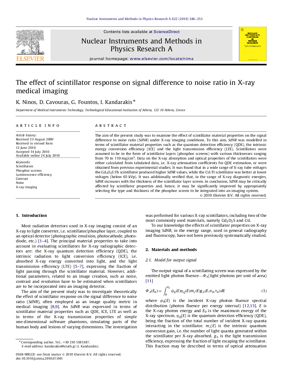 The effect of scintillator response on signal difference to noise ratio in X-ray medical imaging