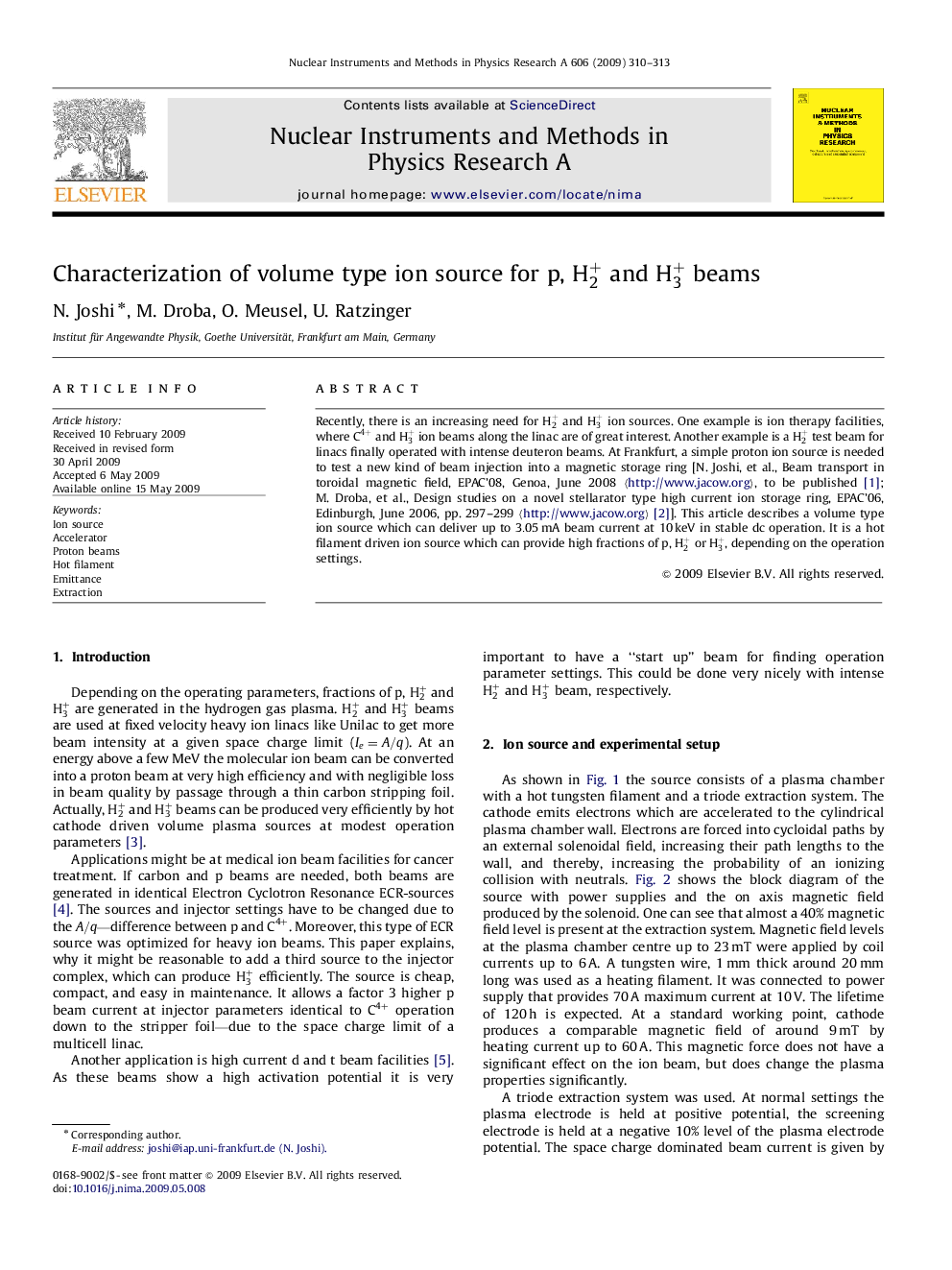 Characterization of volume type ion source for p, H2+ and H3+ beams