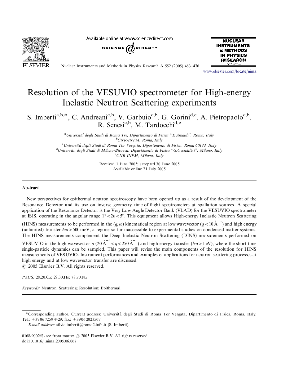 Resolution of the VESUVIO spectrometer for High-energy Inelastic Neutron Scattering experiments
