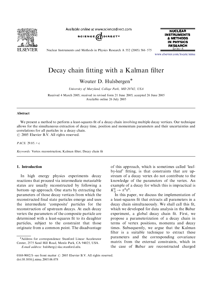 Decay chain fitting with a Kalman filter