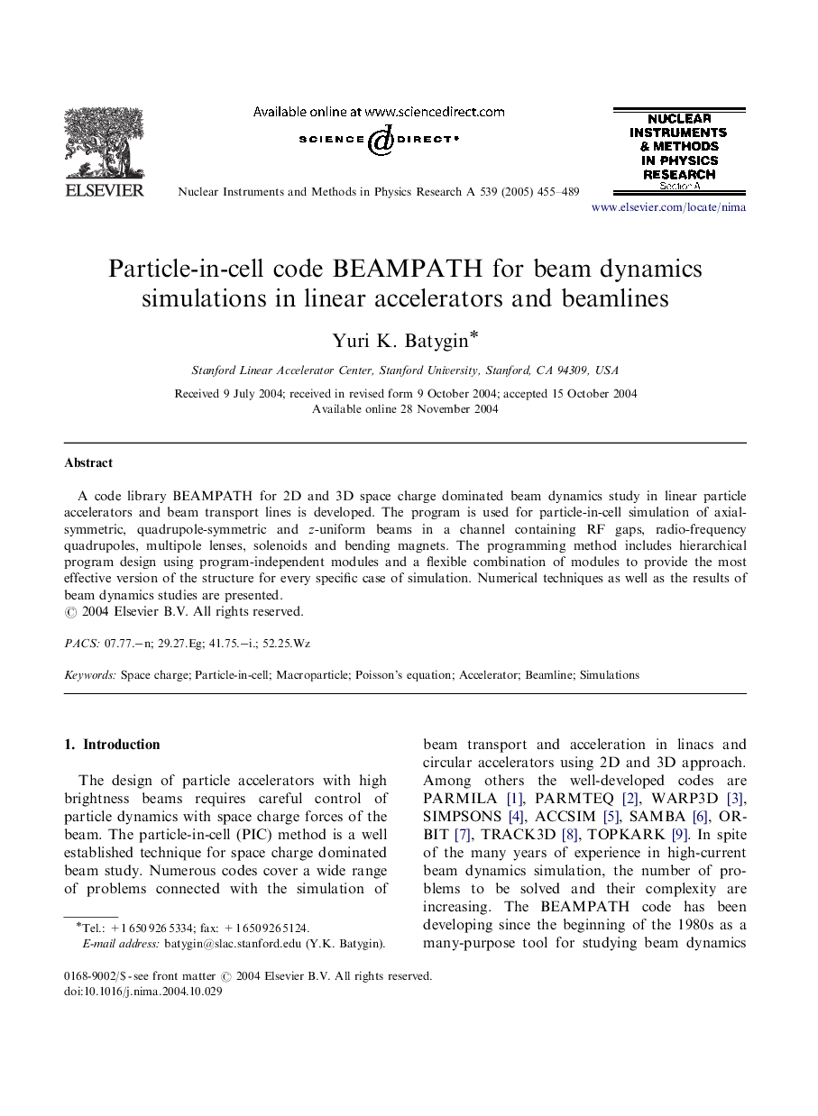 Particle-in-cell code BEAMPATH for beam dynamics simulations in linear accelerators and beamlines