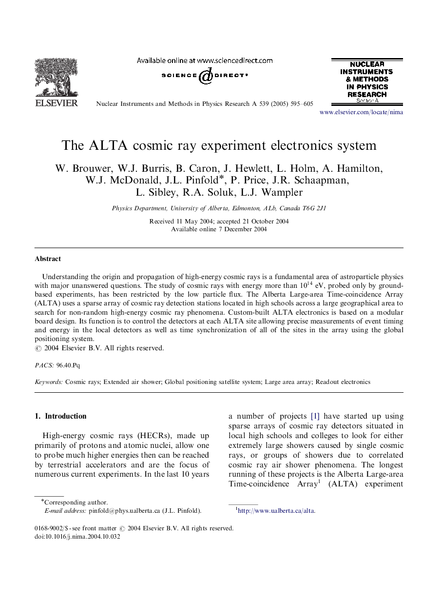 The ALTA cosmic ray experiment electronics system