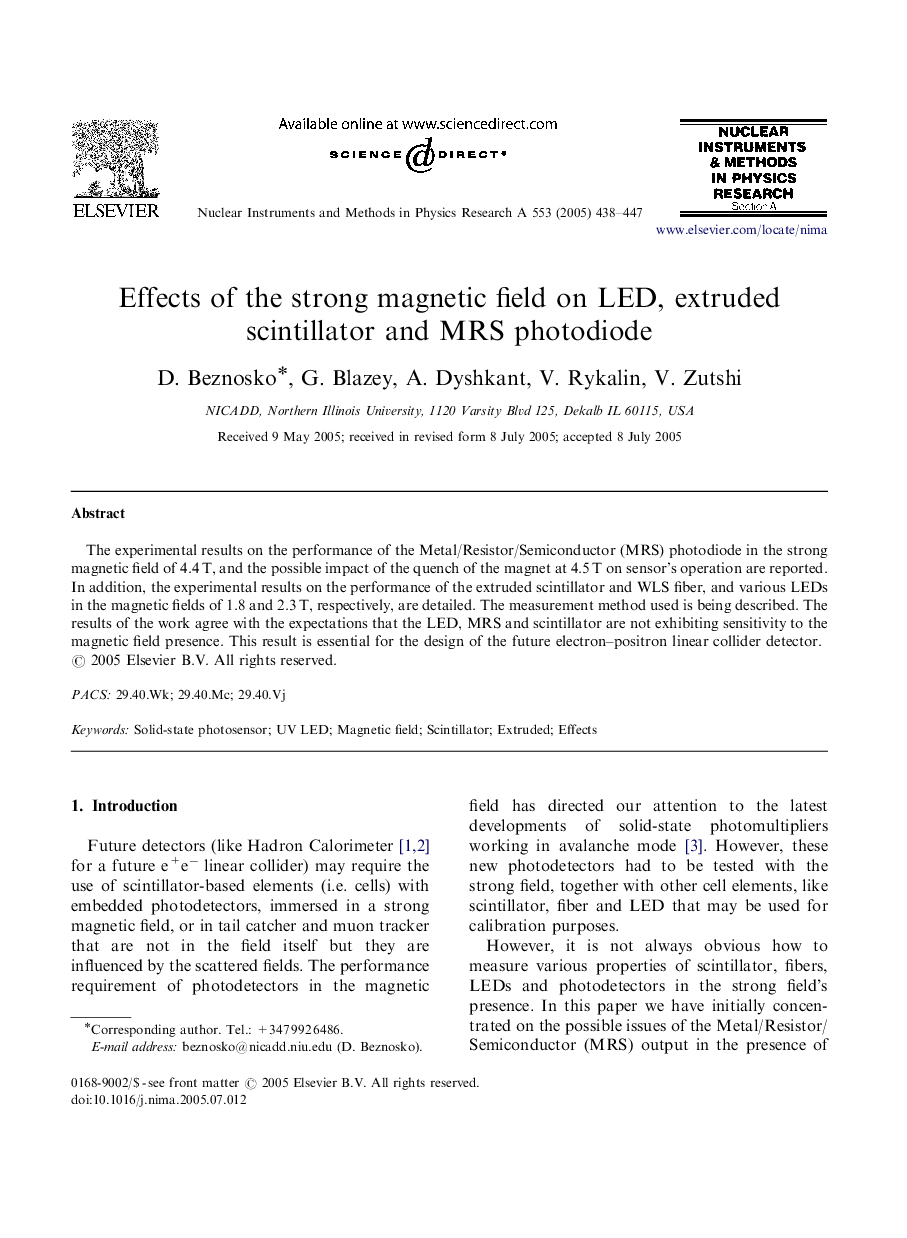 Effects of the strong magnetic field on LED, extruded scintillator and MRS photodiode