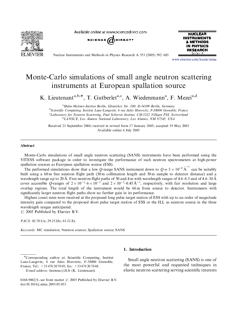 Monte-Carlo simulations of small angle neutron scattering instruments at European spallation source