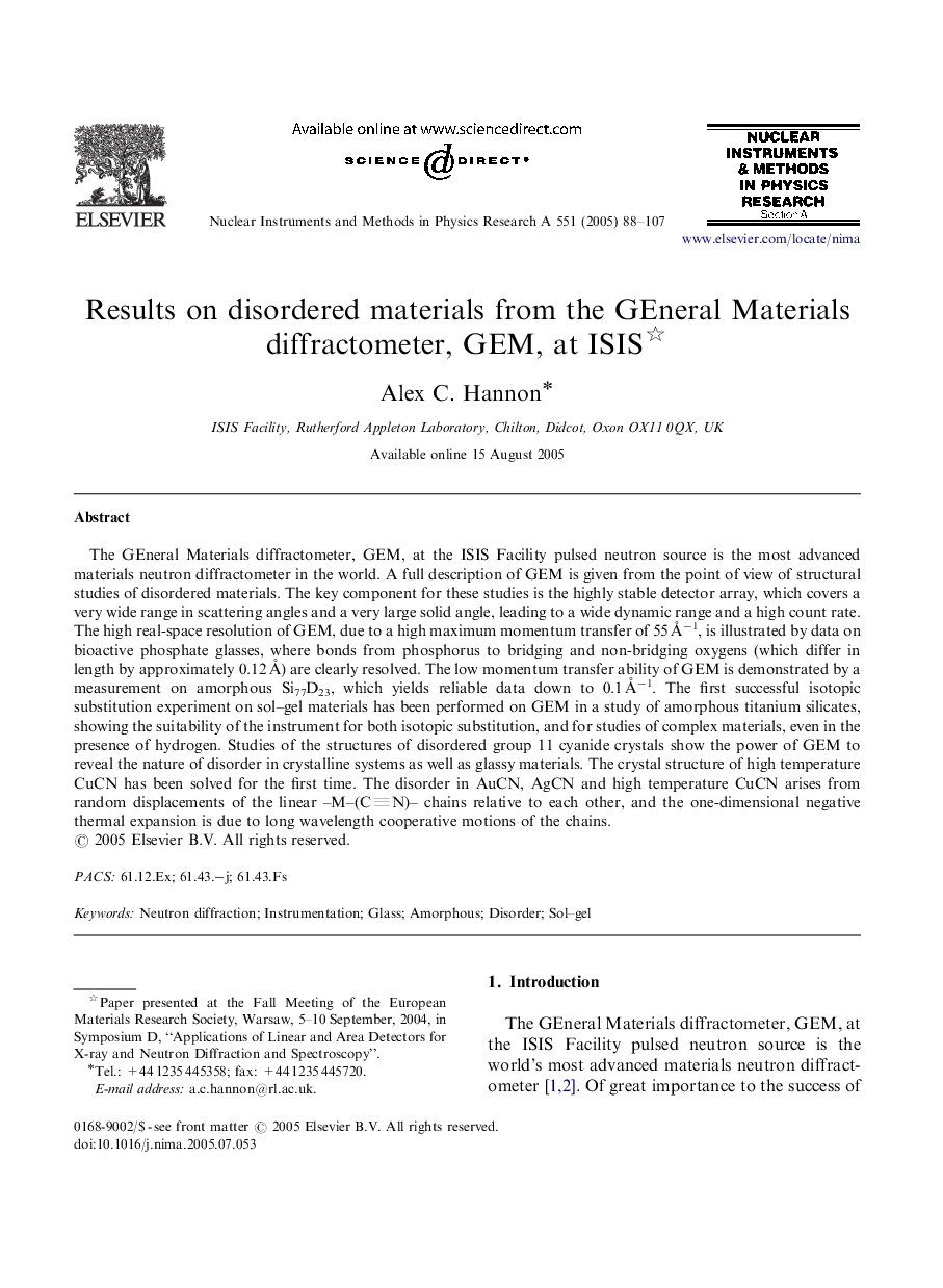 Results on disordered materials from the GEneral Materials diffractometer, GEM, at ISIS