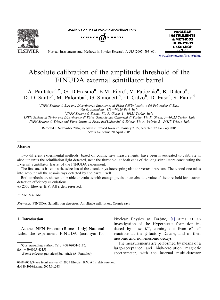 Absolute calibration of the amplitude threshold of the FINUDA external scintillator barrel