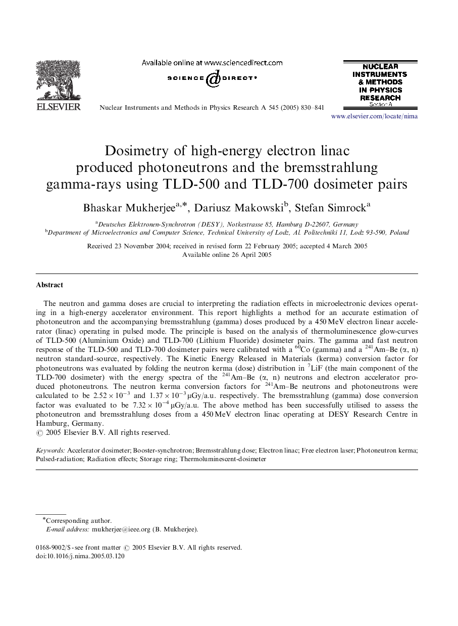 Dosimetry of high-energy electron linac produced photoneutrons and the bremsstrahlung gamma-rays using TLD-500 and TLD-700 dosimeter pairs